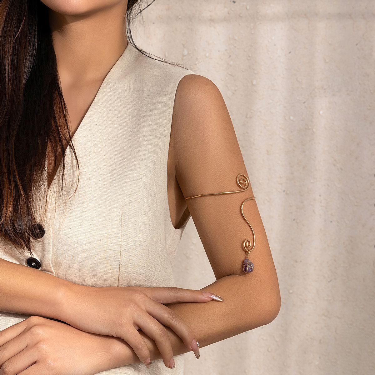 Wholesale Jewelry Simple Style Geometric Iron December Birthstone Turquoise Inlay Arm Bracelet display picture 9