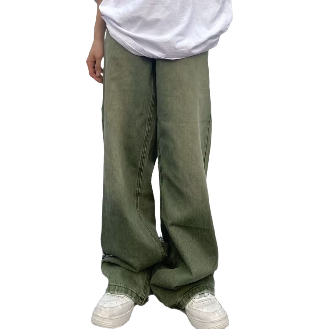 Green Jeans Men's American Retro Washed Autumn Thin Loose Straight Wide-leg Pants Trendy Versatile Long Pants_mkmklike.com