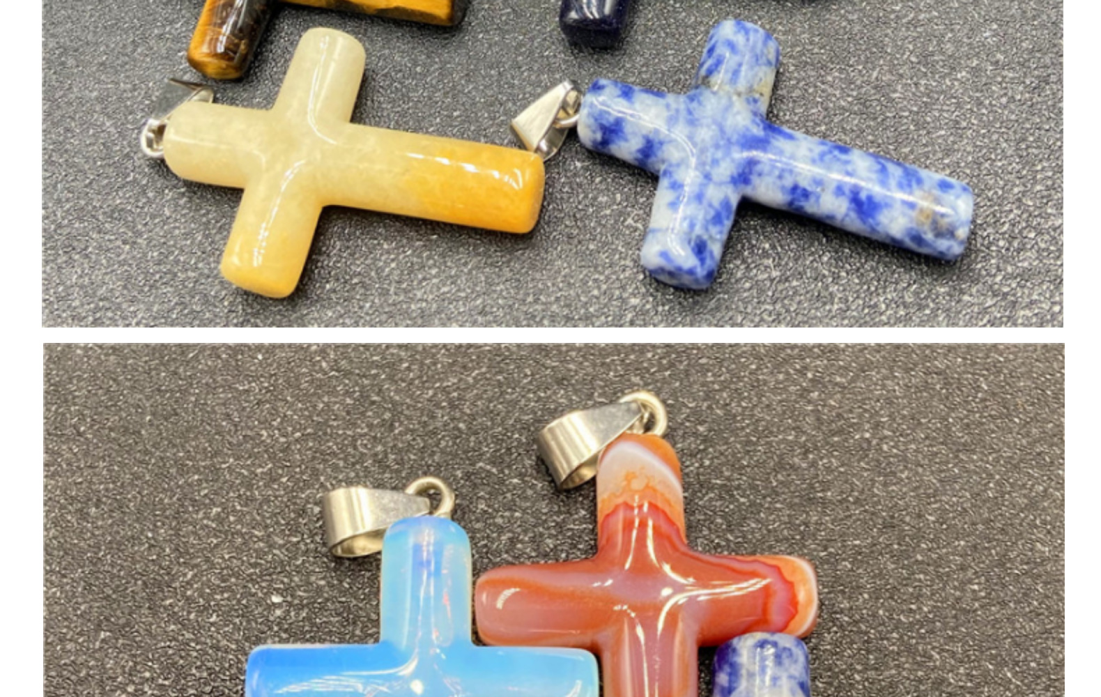 Retro Cross Natural Stone Pink Crystal Handmade Pendant Necklace 1 Piece