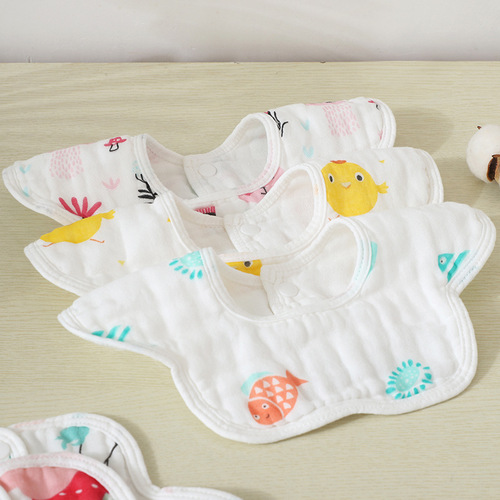 Baby petal bib 6-layer cotton gauze manufacturer wholesale children's saliva 360-degree rotating newborn bib