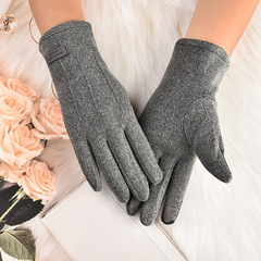 新款仿德絨兔毛絨女士秋冬加絨觸屏保暖三線戶外騎行運動開車手套