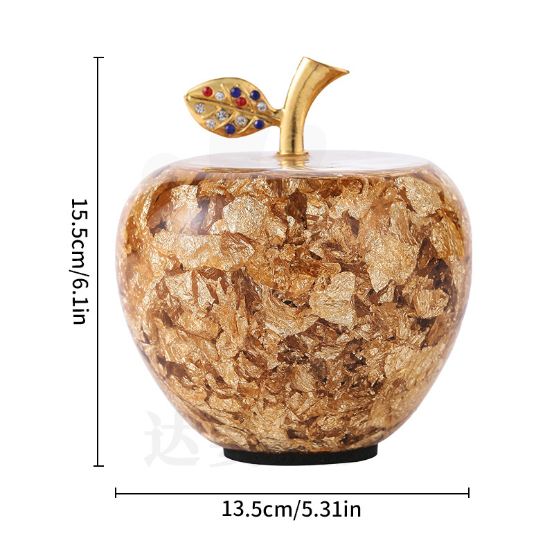 Fábrica al por mayor artesanía decoración regalo Apple creativo salón de escritorio cristal hogar hoja oro plana seguro