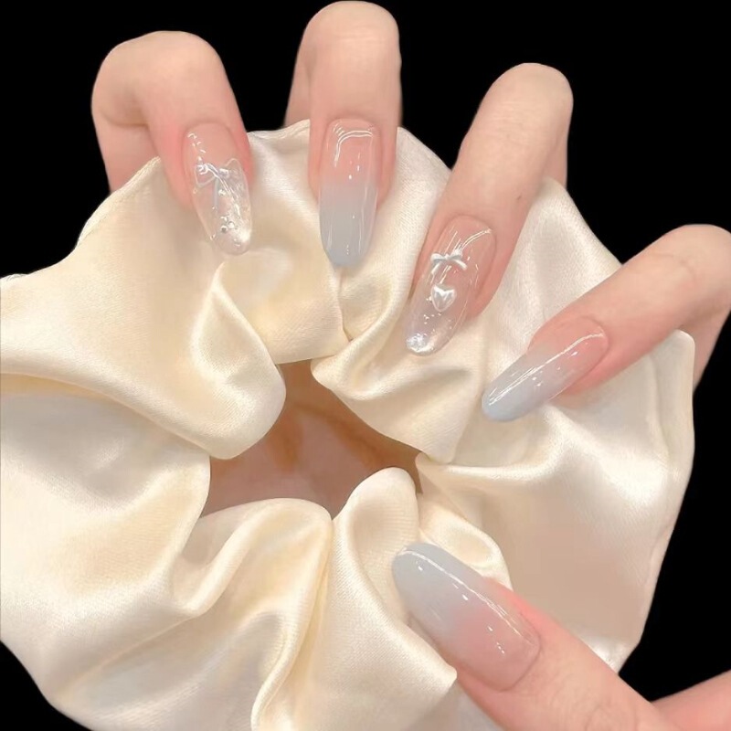 Autumn and Winter Nude Color Splicing Pure Handmade Wearable Nails High-End Three-Dimensional Diamond Decoration Pure Desire Gentle Nail Art Patch Wholesale