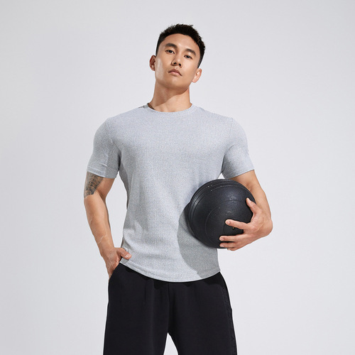 2023新款男士健身训练跑步运动休闲竖条纹短袖t恤男