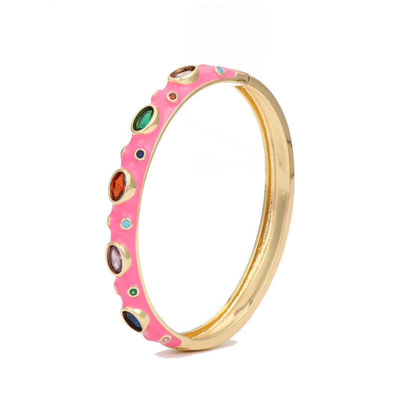 Simple Style Solid Color Copper Enamel Plating Inlay Zircon 18k Gold Plated Bangle display picture 4