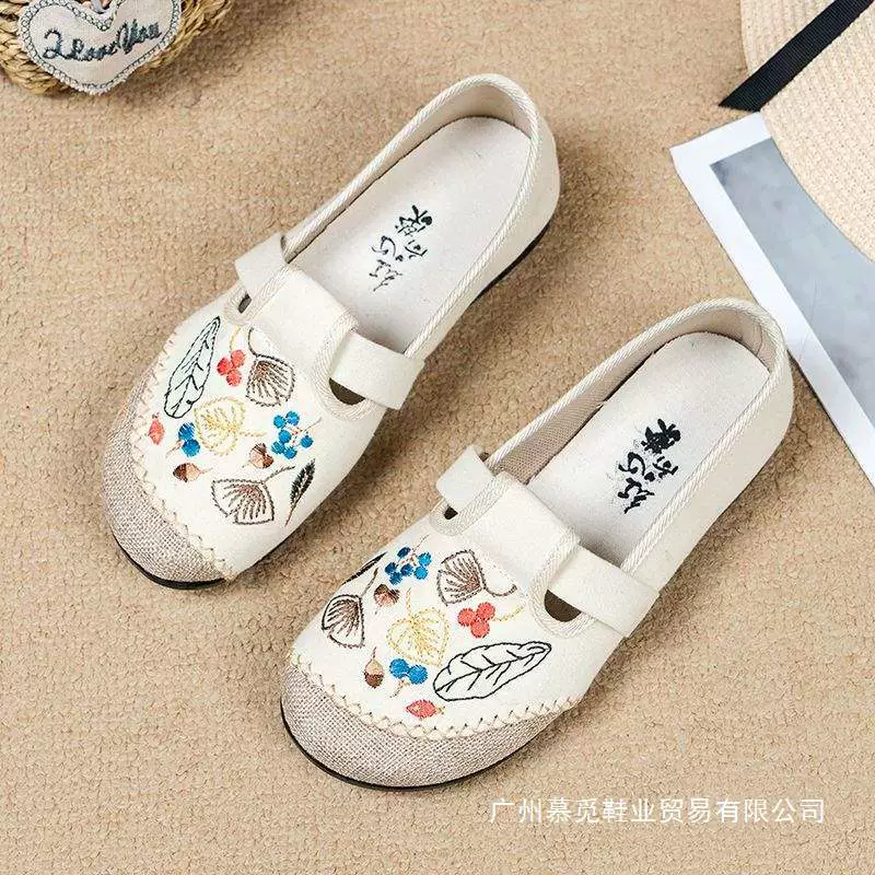 Весенний новый стиль, старые парусиновые туфли Пекина для женщин, танцевальные туфли с вышивкой, повседневная работа, демократический стиль, универсальные туфли для мам в стиле ретро