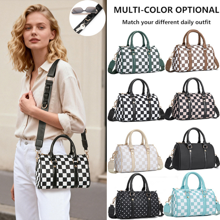 Cross-Border Trendy Versatile Boston Women's Bag New Checkered Fashion Shoulder Bag Handbag Pillow Bag Crossbody