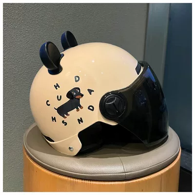 Helmet Cute Safety Hat for Women | Motosiklet kaskı (dəbilqə) - one-size-fits-all-khaki-brown-long-mirror-black-bear-ears