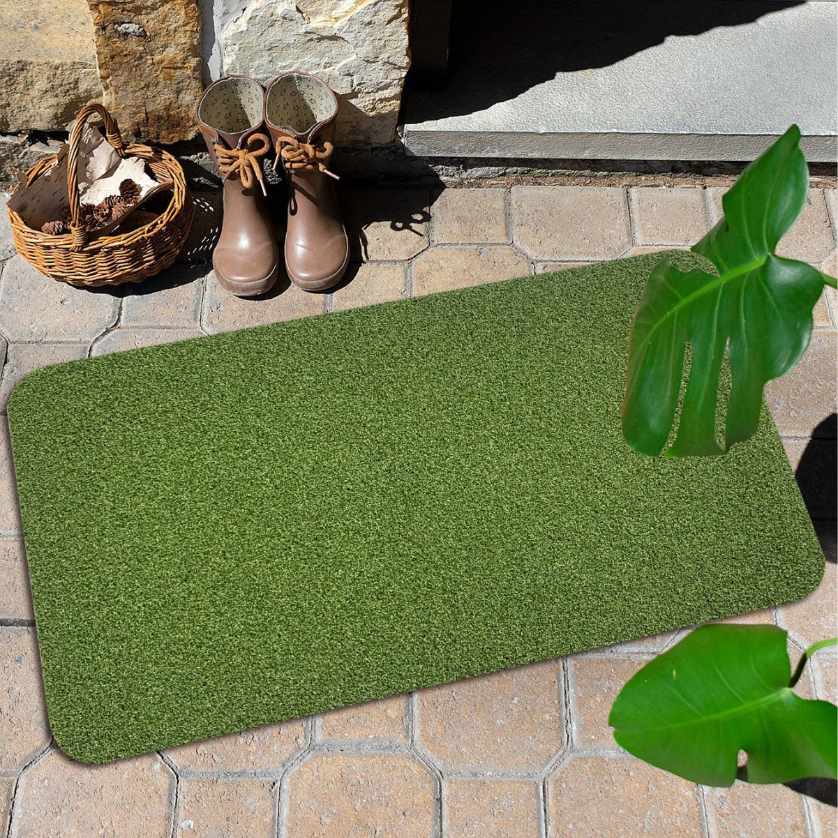 Césped artificial frotando eliminación de polvo del suelo alfombra de la puerta de entrada transfronteriza hogar barro raspado PVC hierba alfombra de césped de seda