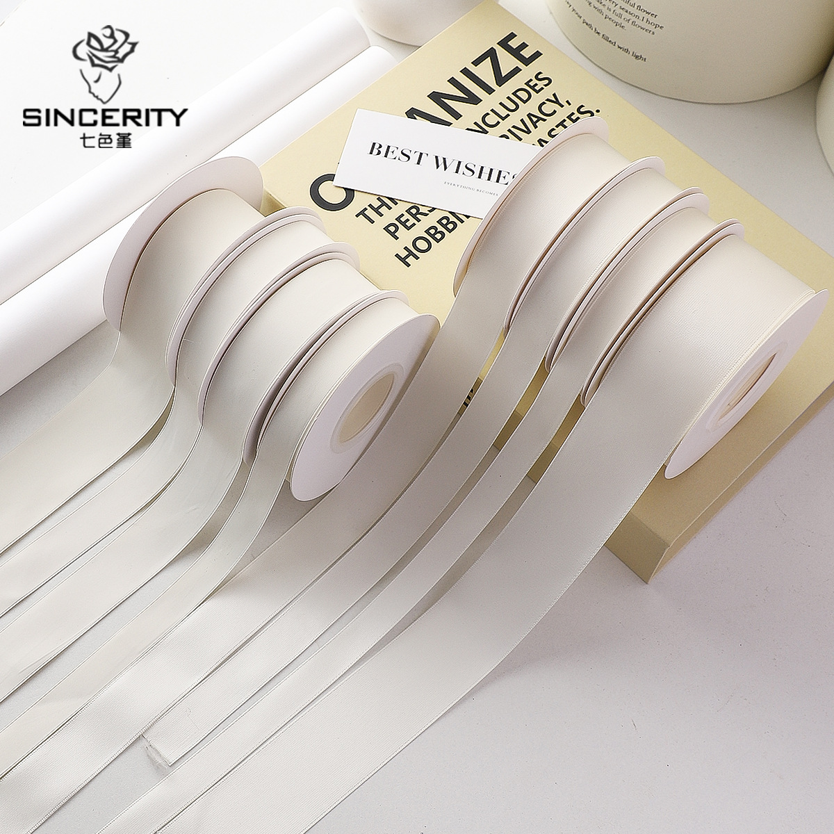 Siete colores cordier arroz blanco serie de alta calidad ramo de flores de cinta de color sólido cinta de regalo embalaje florista decoración