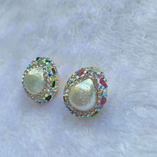 天然巴洛克珍珠耳钉白色淡水珍珠人工镶钻S925纯银气质百搭款耳环