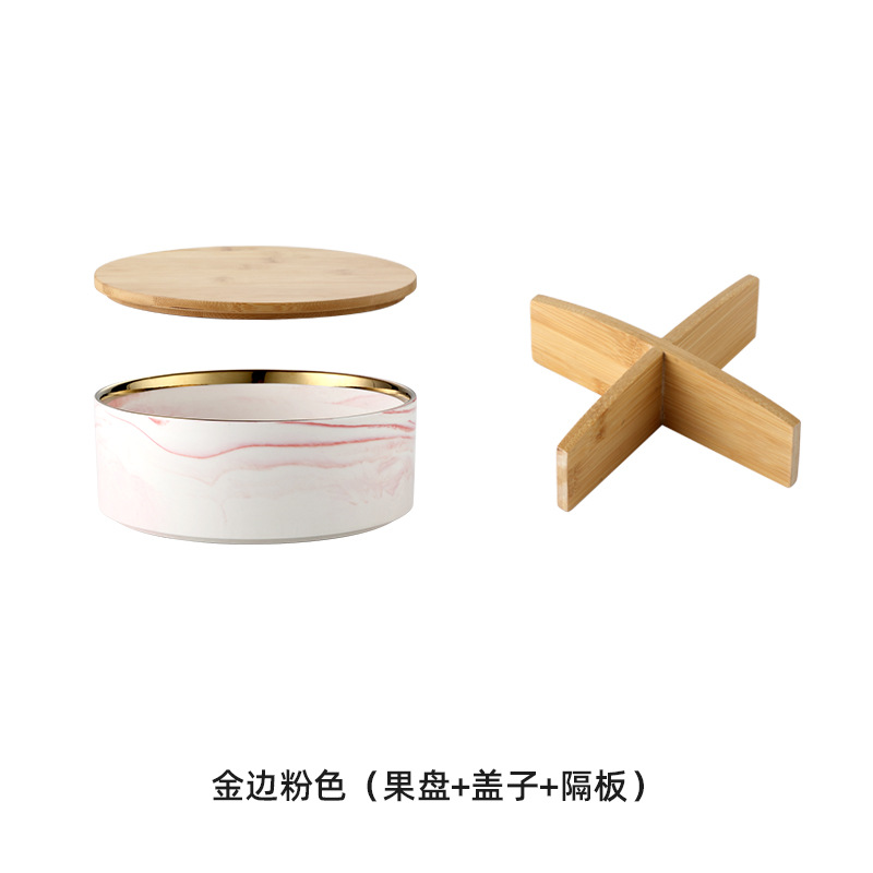 Caja de caramelo de roble de madera hogar sala de estar mesa de café plato de fruta seca de cerámica con tapa Internet Celebrity Snack plato de fruta