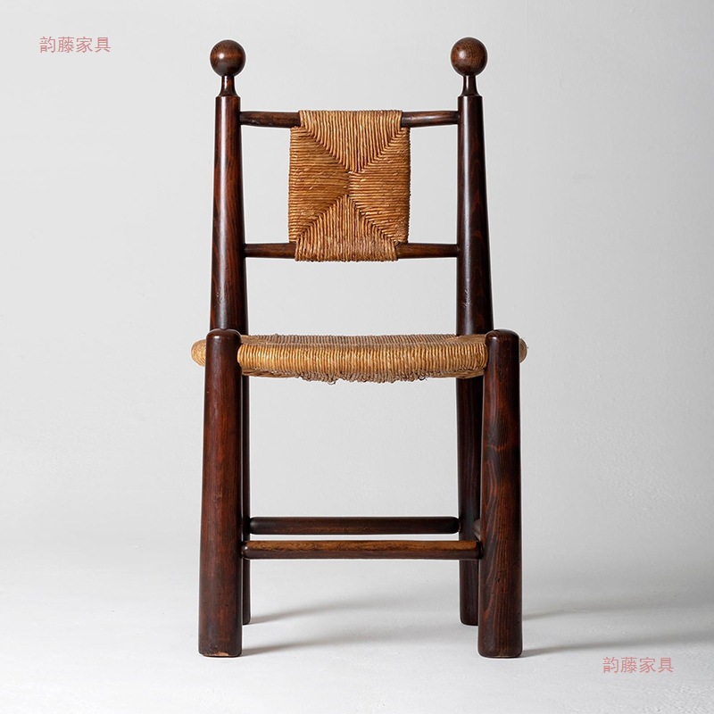 Silla de comedor medieval de madera maciza, madera trenzada de paja, caña, madera retro, restaurantes de alojamiento, diseñadores de muebles, silla de ocio de café