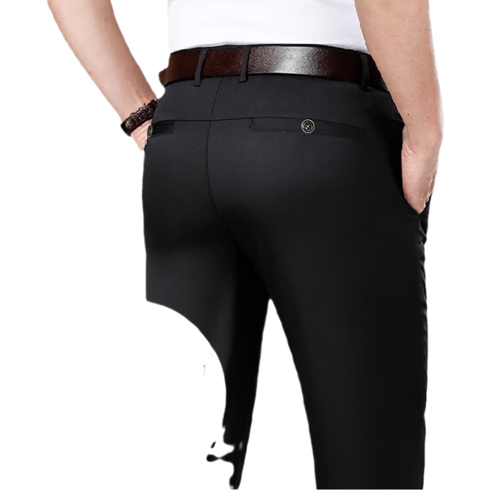 Pantalones de traje de seda de hielo de verano Pantalones casuales de los hombres de moda delgada recta ropa formal de negocios pantalones de traje sin planchar hombres