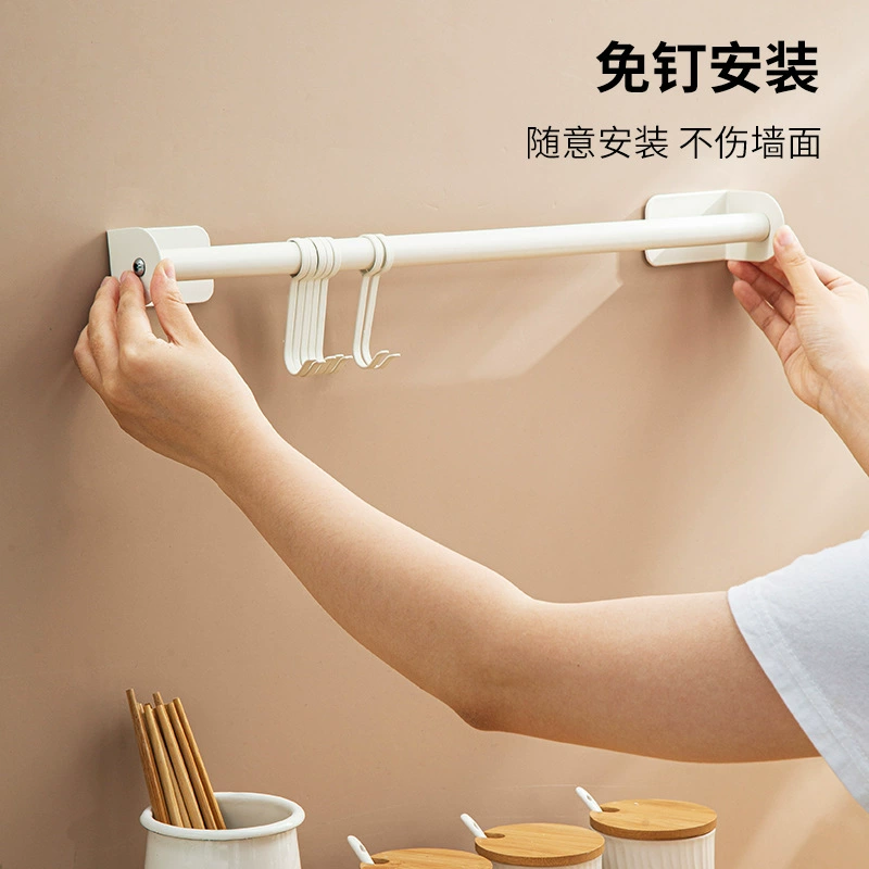 Kitchen hook rod rack free punching soup spoon pot, shovel hanging shelf wall -mounted kitchen 具