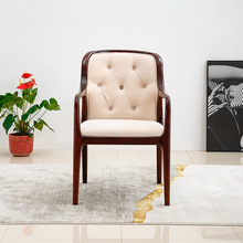 设计师款餐椅软包休闲靠背椅简约酒店会所实木餐桌椅带扶手茶桌椅
