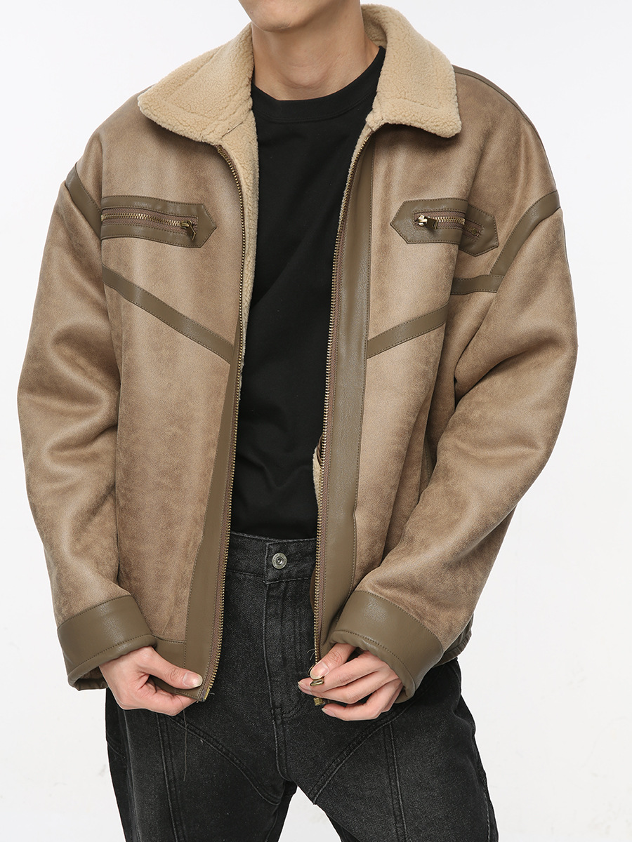 Mtlclothes ropa de Hombre | 2023 invierno nueva piel vintage piel de cordero integrada engrosada abrigo de cuero para hombres