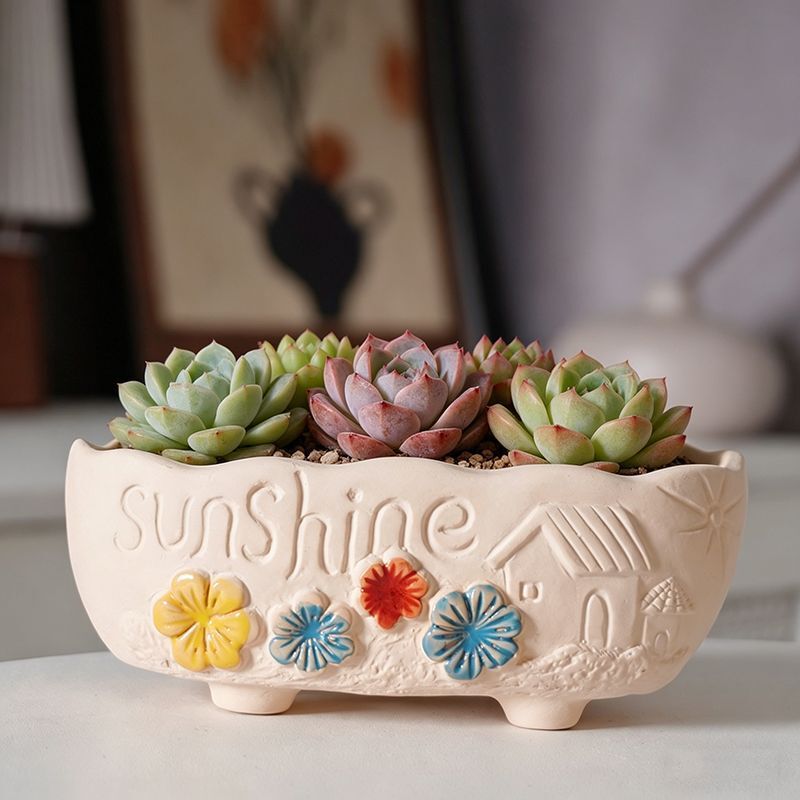 New Style Ceramic Succulent Flower Pot, Personalized Breathable Three-Flower Design, Colorful Ink Blue Coarse Pottery, Creative with Holes, Desktop Home Decoration New Style Ceramic Succulent Flower Pot, Personalized Breathable Three-Flower Design, Colorful Ink Blue Coarse Pottery, Creative with Holes, Desktop Home Decoration