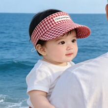 韩国格子婴儿遮阳帽子夏季薄款大帽檐鸭舌空顶帽男女宝宝太阳帽春