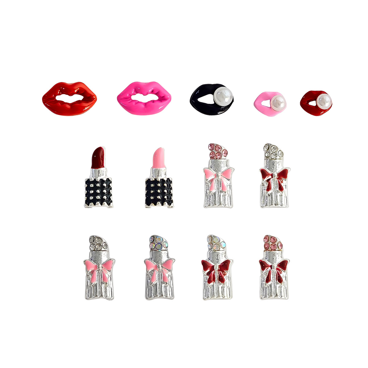 Joyas de uñas lápiz labial grande aleación de labios rojos uñas maquillaje decoración de goteo de aceite al por mayor Navidad material de uñas corte