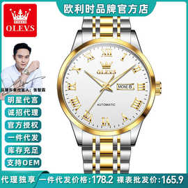 欧利时新款机械手表男简约罗马数字表盘全自动钢带款机械表男腕表