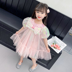 女小童連衣裙夏季女寶寶新款女寶寶網紗公主裙小女孩舞蹈裙演出服