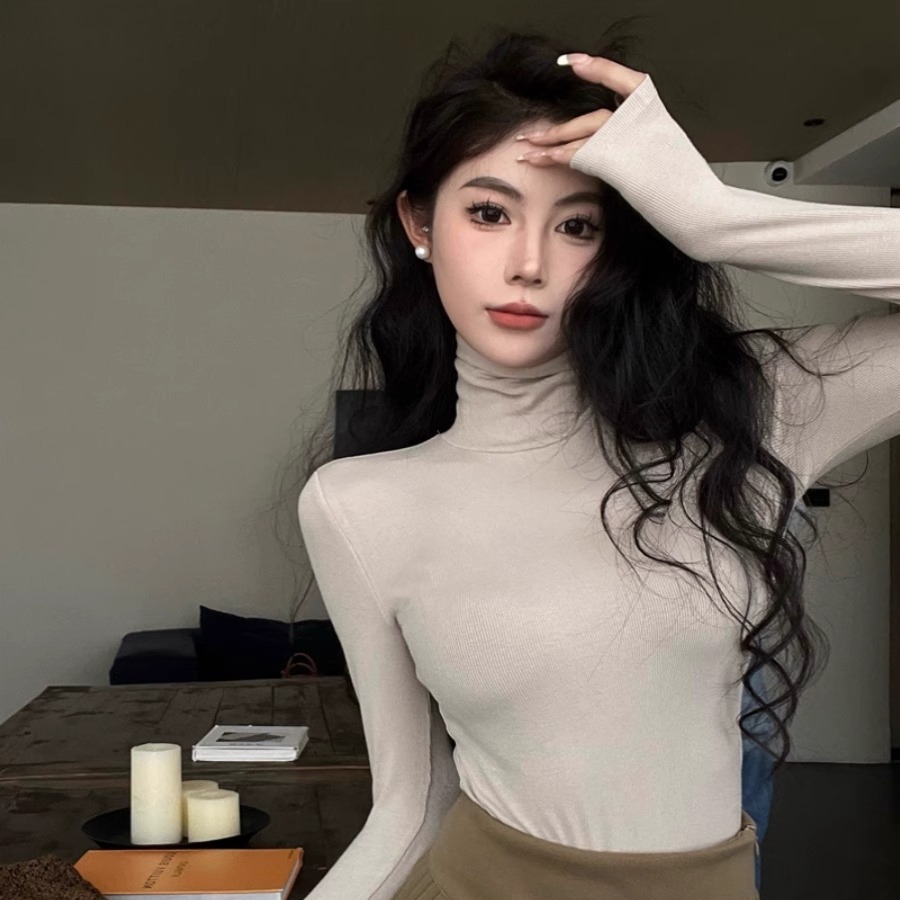 裏起毛保温Tシャツ レディース 秋冬 ストレッチ グレー タートルネックトップス 中国風インナー 長袖 秋冬 裏起毛