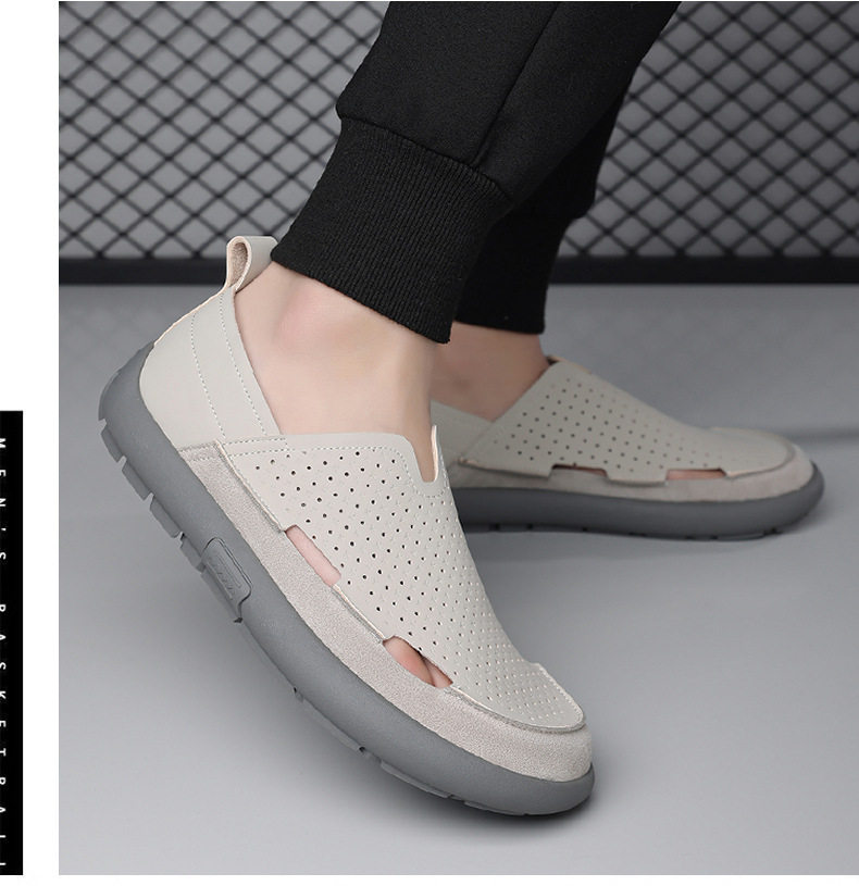 Dép sandal nam lỗ thoáng khí đế mềm kiểu lười — Màu be, Màu kaki chi tiết 15