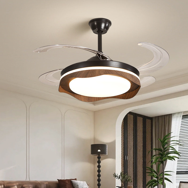 Full Spectrum Eye Protection Fan Light American Retro Walnut Pattern Restaurant Antique Bedroom Study Invisible Ceiling Fan Light