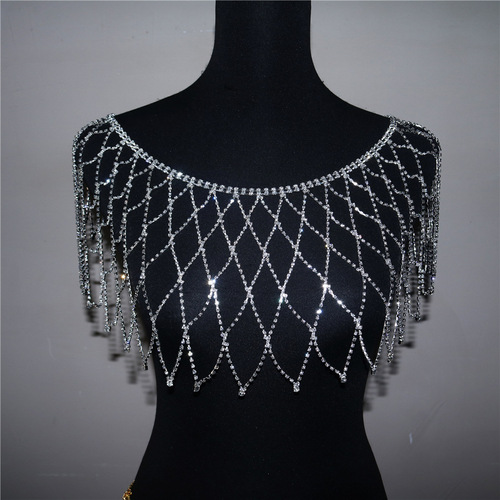 Cross-border European and American bride wedding dress crystal shawl handmade luxury mesh tassel bra shoulder chain body accessories