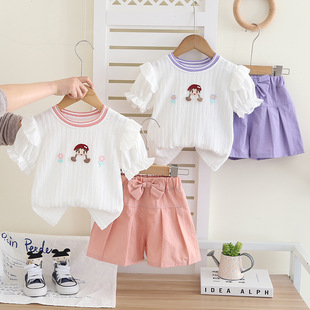 Girls Summer Suit 2025 Summer New Style Summer Clothes Children's Thin Short-Sleeved Two-Piece Set Trendy Children's Clothing
