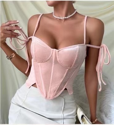 Women's Sexy Boned Cami Top With Adjustable Straps, Y2K Strap Detail Bustier Vest For Clubbing And Date Nights_ecoleips.com