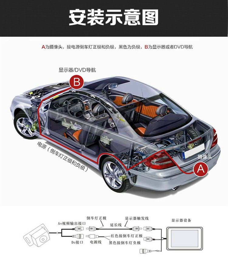 Car-mounted monitor 7inch CCD rearview mirror + rearview high-definition night vision reversing camera AV port set