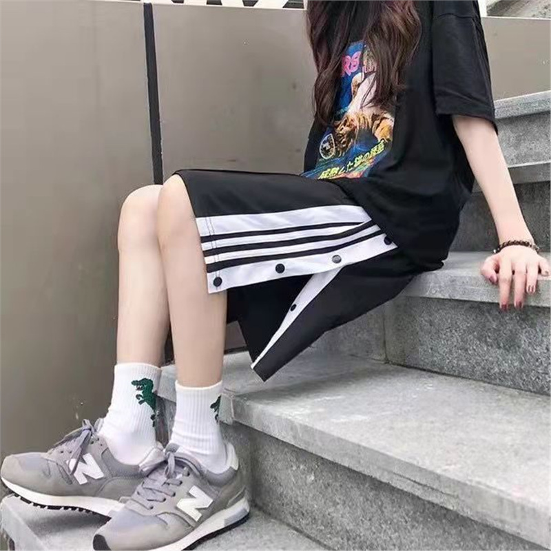 Buckle Shorts Women's Loose Students Korean Fashionable Summer 2022 New Internet Celebrity Fashionable Ins Slim Look Sports Pants