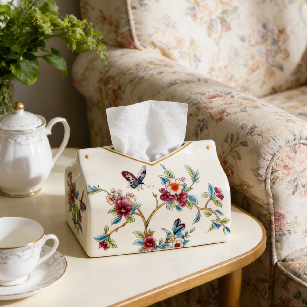 アメリカンスタイルのティッシュボックス、軽奢で高級感のある、リビングやコーヒーテーブルのデコレーションに最適なセラミック製ティッシュボックス、高級感のある卸売品