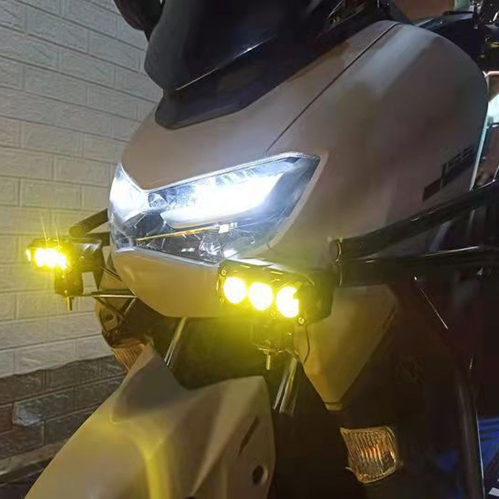 Motorcycle laser light LED spotlights dual-color three-lens external working lights future eye modification lights high and low beams 