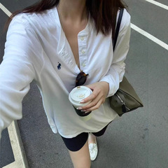 LF家长袖休闲简约T恤女拉夫劳伦小马战马刺绣小标亨利衫纽扣上衣