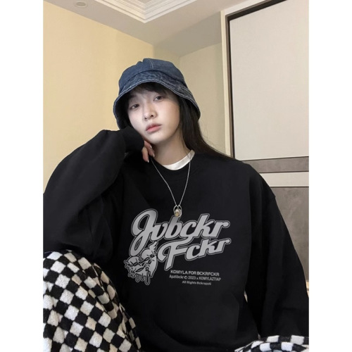 Heavyweight Fleece Sweatshirt for Women, Autumn/Winter Women's Fleece Sweatshirt, Fleece Sweatshirt for Girls, Lazy Style Letter Print Long Sleeve Round Neck Versatile Top