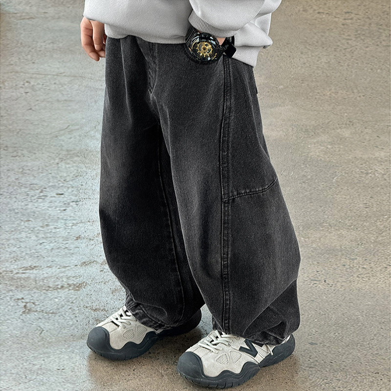 Boys' Jeans Spring Pants, Children's Fall Straight-Leg Pants, Kids' Wide-Leg Pants, Thickened Pants