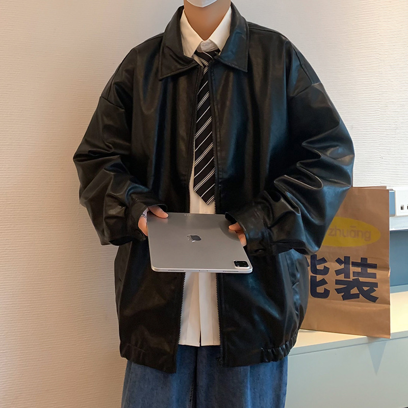 Spring and Autumn Casual Leather Men's Motorcycle Retro Handsome All-match Korean Fashionable Loose Leather Jacket for Students