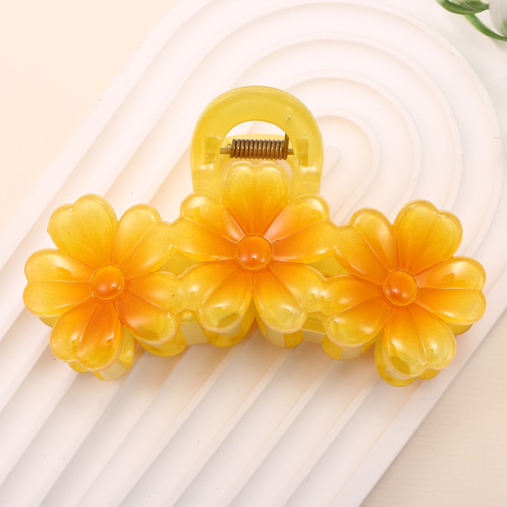 Nuevo color frangipani acrílico pinza para el cabello flor pinza de agarre de alta calidad elegante accesorio para el cabello de mujer pinza de tiburón de agarre lateral