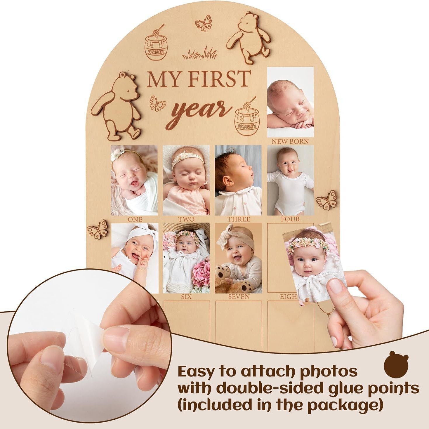 Recién nacido Primer año hito marco de fotos bebé de madera marco de fotos conmemorativo recién nacido tarjeta mensual marco de fotos
