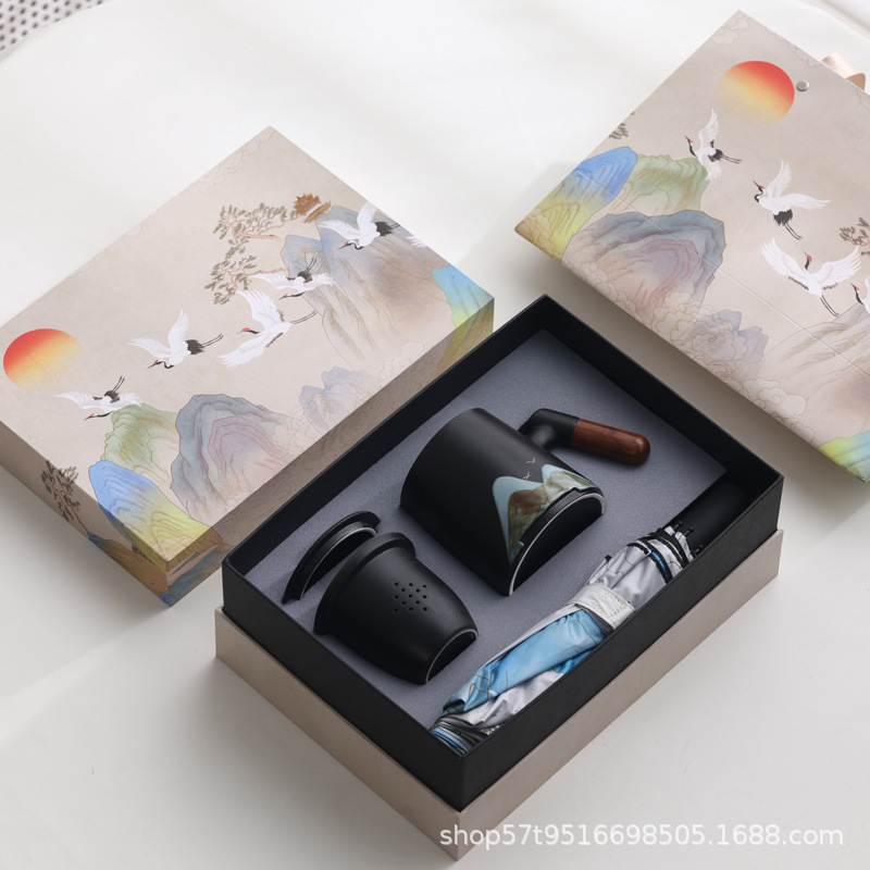 Taza de cerámica Jiangshan set de regalo de taza de marca de filtro de taza de agua de negocios de talla LOGO publicidad al por mayor