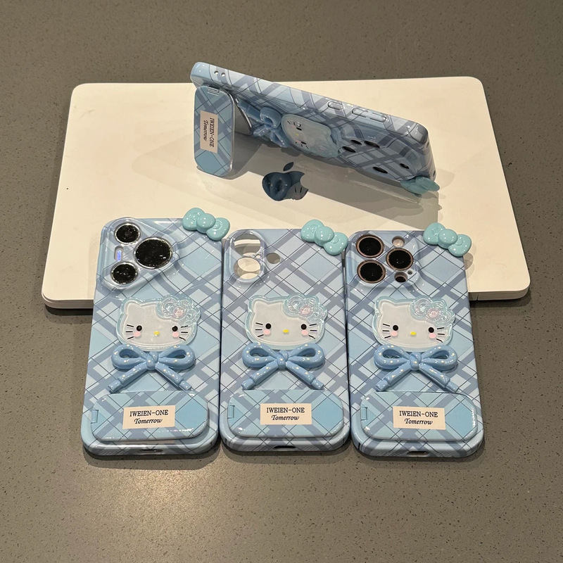 适用iPhone16promax手机壳蓝菱格kt苹果oppo华为vivo小米15支架款|undefined