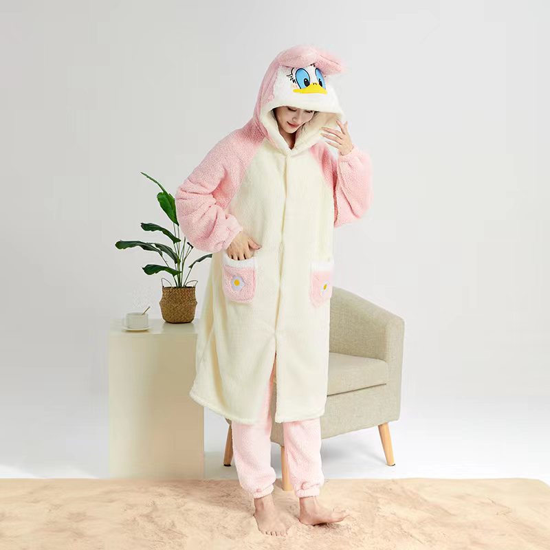 Coral Fleece Nightgown Cute Pajamas Home Clothes Long Thickened Strawberry Donald Duck New Autumn and Winter New Spot