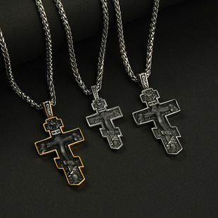 Foreign trade jewelry fashion all-match stainless steel accessories European and American hip hop retro cross pendant stainless steel necklace