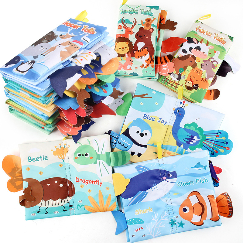 Bebés bebés educación temprana animal cola libro de tela animal marino libro de palma de mano animal forestal libro juguete