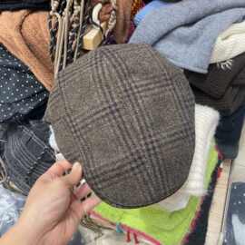 日系文艺复古格纹含羊毛前进帽女秋冬季优雅气质百搭保暖报童帽子