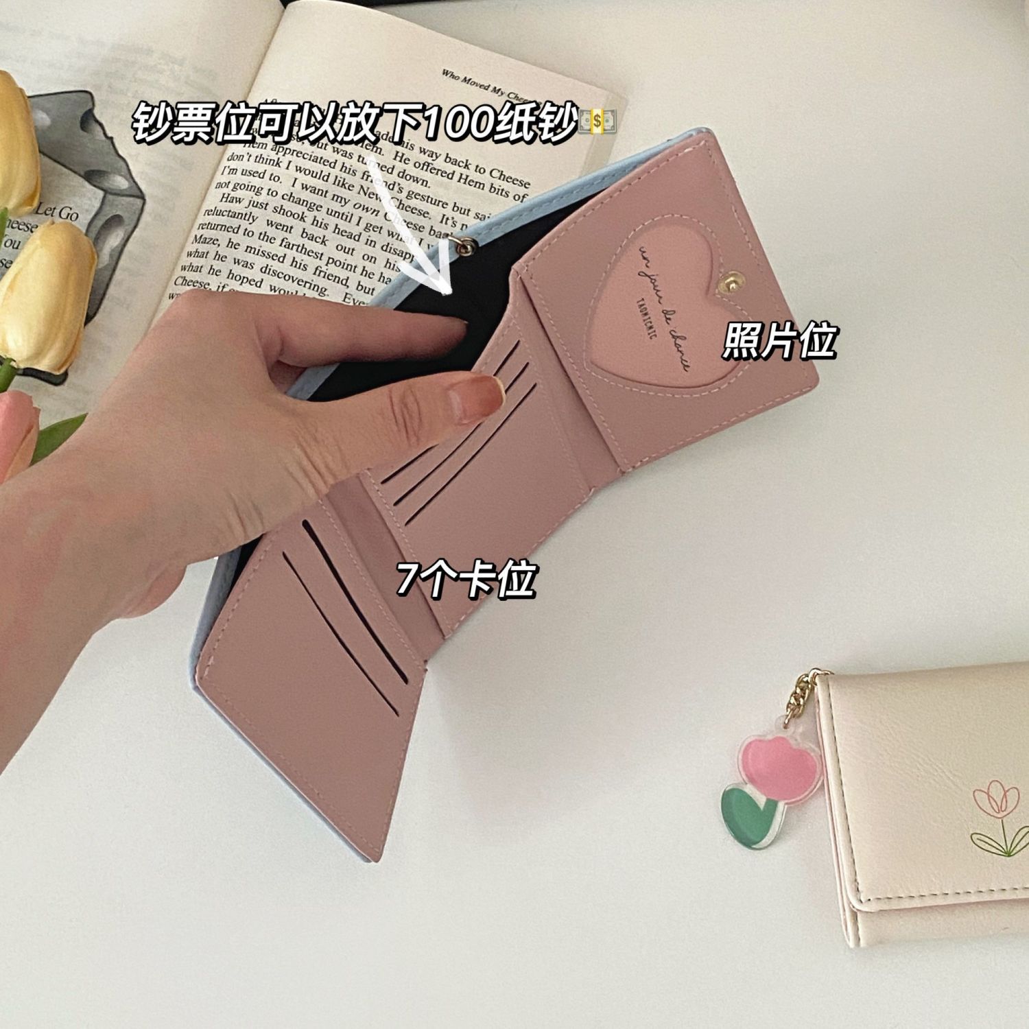 Monedero pequeño Tulip~ins, estilo retro simple, monedero compacto y exquisito para mujer, monedero para estudiantes, fresco y dulce