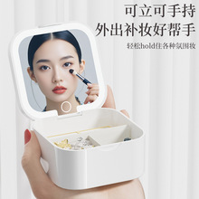 LED灯饰品盒迷你便携单层耳环戒指项链收纳盒带灯浴室首饰整理盒